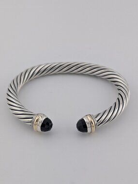 David Yurman 7mm Cable Classic Bracelet with Black Onyx & 14k Gold